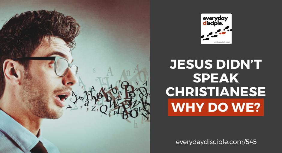 A young Christian man with mixed up words and jargon spewing from his mouth, confusing everyone around him.