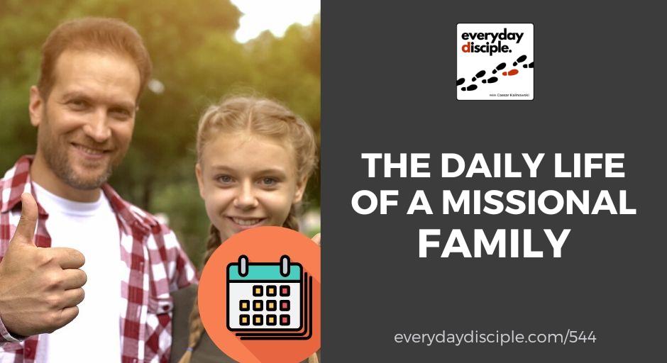 A father and his young teenage daughter going over the family calendar of events that make up their weekly schedule as a family on mission.