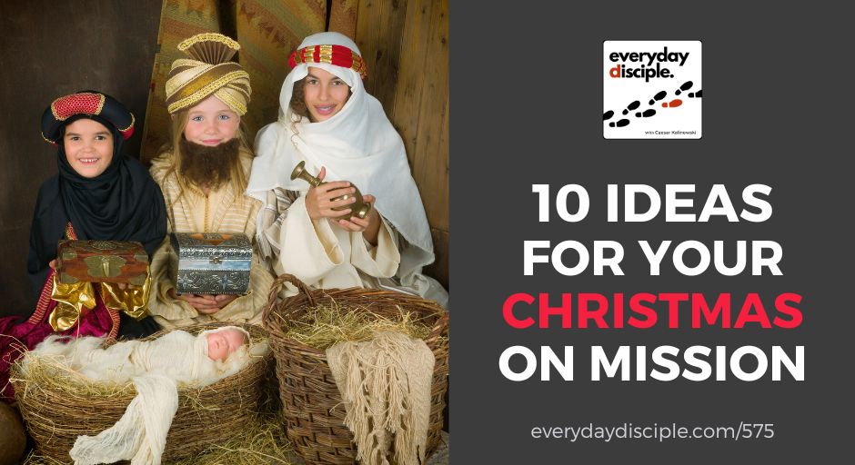 Kids acting out a living nativity scene in their front yard as part of living on mission and sharing the Good News at Christmas.