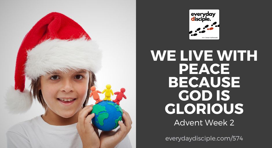 A happy child with a fluffy Santa hat holds a model Earth and figurines symbolizing unity.