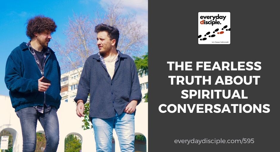 Two men engaged in conversation on a sunny day, symbolizing approachable and authentic spiritual dialogue.