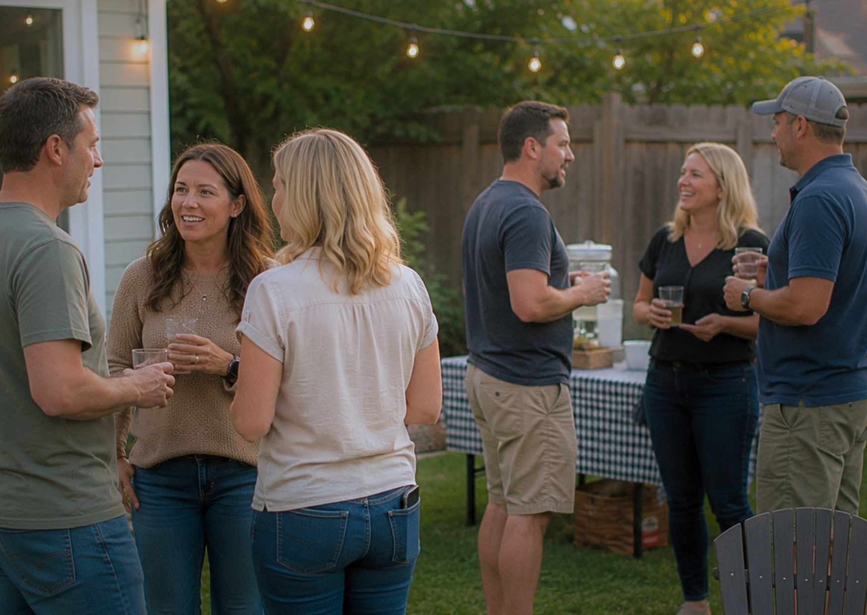Friends gather together as one tells a story 